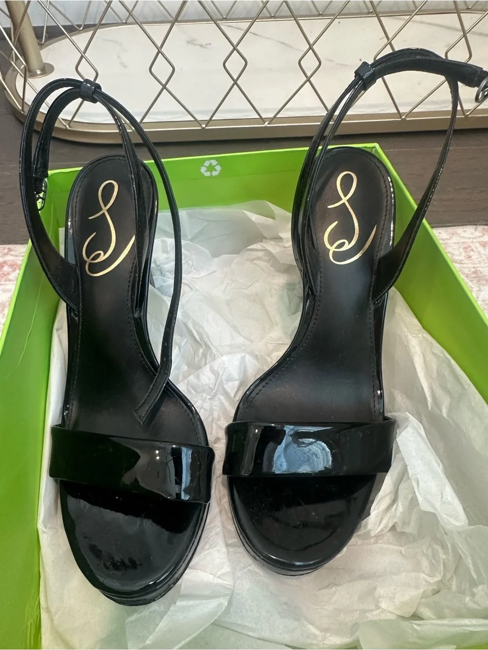 Sam Edelman Black Patent Leather Slingback Heels